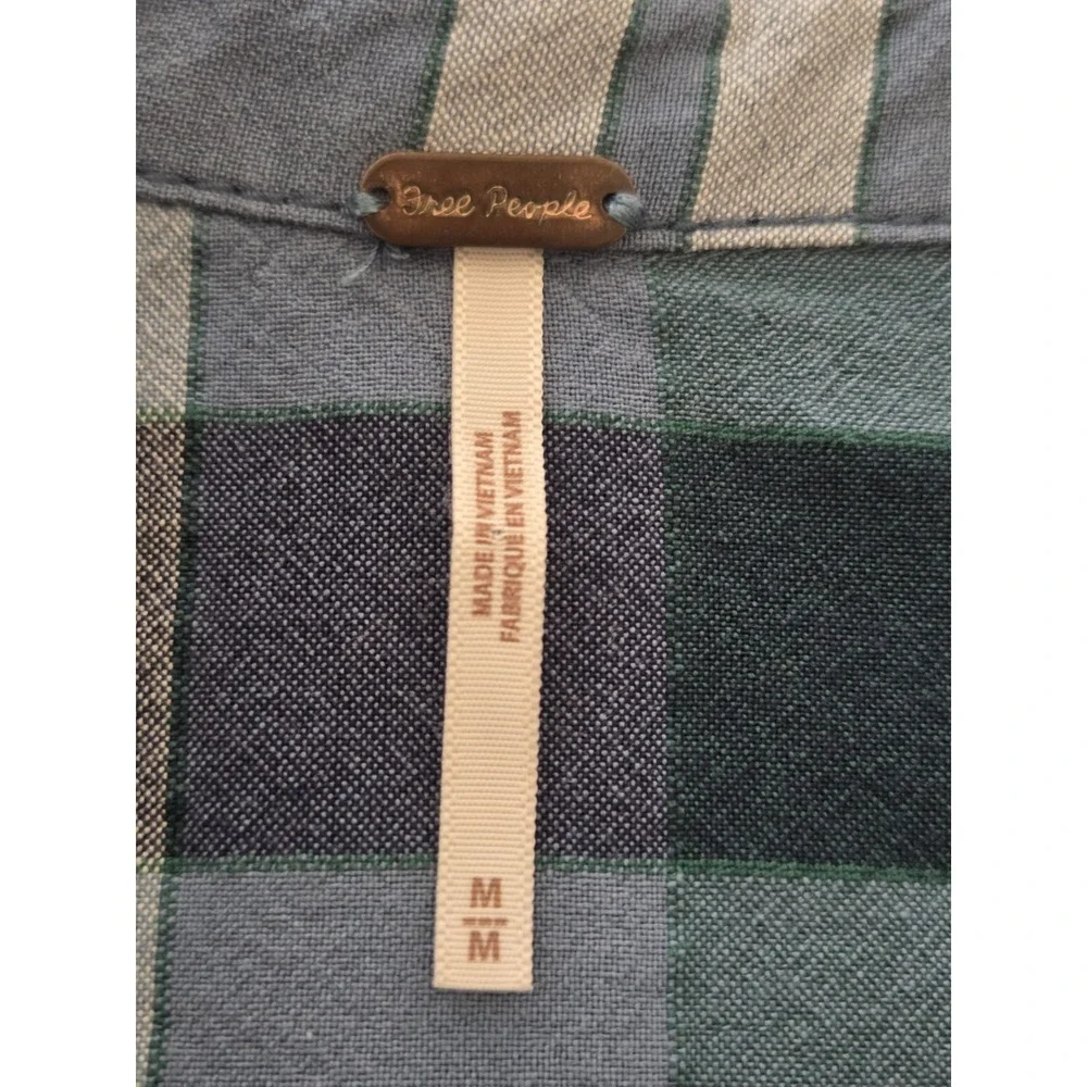 Free People Loveland Plaid Shirt Women's Med Oversized Frayed Hem Sexy Boyfriend